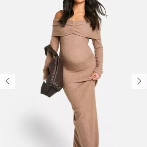 Maternity Soft Rib Off Shoulder Column Maxi Dress